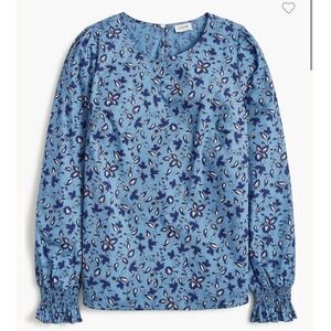 J.Crew Womens Blue Floral Paisley Smocked Cuff Blouse CD290 Medium NWT